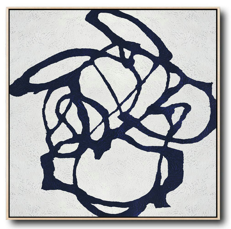Original Abstract Painting Extra Large Canvas Art,Hand Painted Navy Minimalist Painting On Canvas,Abstract Art Decor,Contemporary Painting